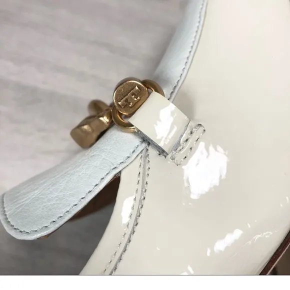 Tory Burch Jessa Goatskin Patent Leather Pump Heel Ivory Mint