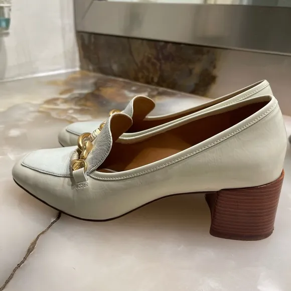 Tory Burch Jessa Goatskin Patent Leather Pump Heel Ivory Mint