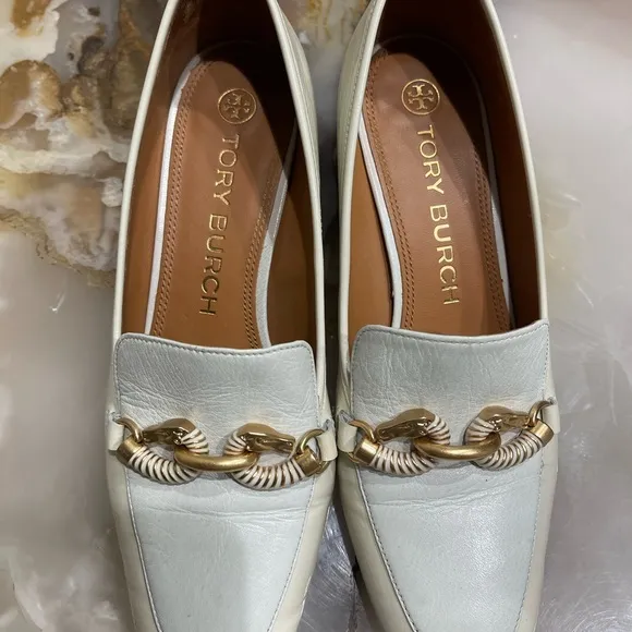 Tory Burch Jessa Goatskin Patent Leather Pump Heel Ivory Mint