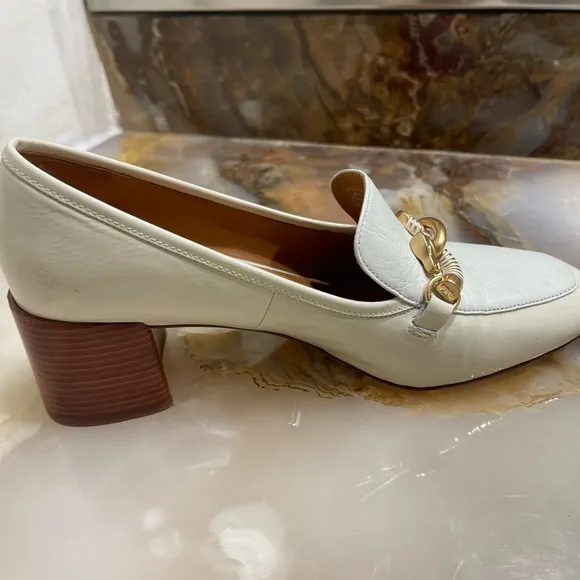 Tory Burch Jessa Goatskin Patent Leather Pump Heel Ivory Mint