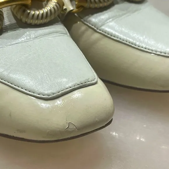 Tory Burch Jessa Goatskin Patent Leather Pump Heel Ivory Mint