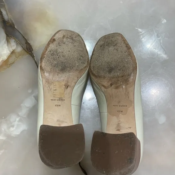 Tory Burch Jessa Goatskin Patent Leather Pump Heel Ivory Mint