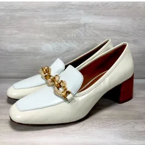 Tory Burch Jessa Goatskin Patent Leather Pump Heel Ivory Mint
