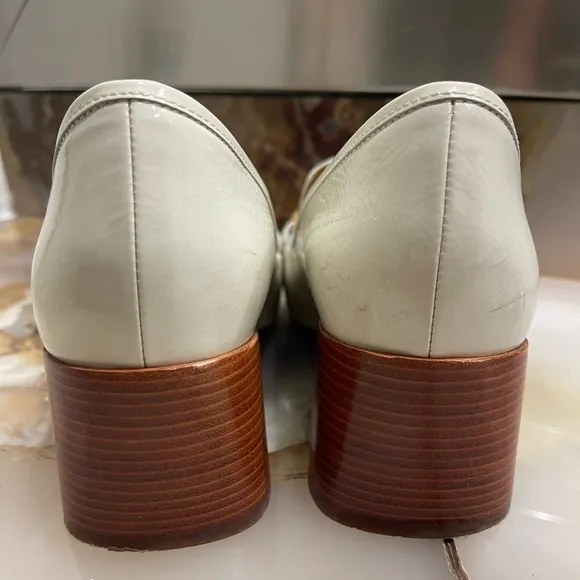 Tory Burch Jessa Goatskin Patent Leather Pump Heel Ivory Mint