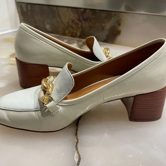 Tory Burch Jessa Goatskin Patent Leather Pump Heel Ivory Mint