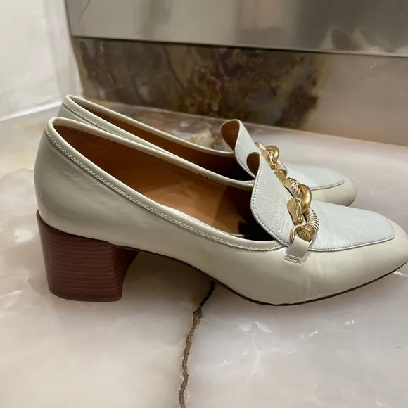 Tory Burch Jessa Goatskin Patent Leather Pump Heel Ivory Mint