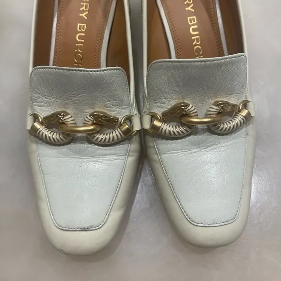 Tory Burch Jessa Goatskin Patent Leather Pump Heel Ivory Mint