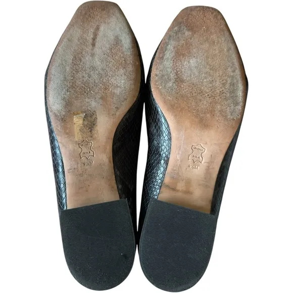 TORY BURCH Jessa Loafer Black Snake Print Horsebit Gold Heel Slip-On Shoe 9.5