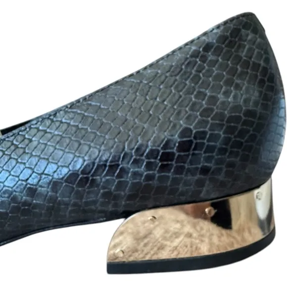 TORY BURCH Jessa Loafer Black Snake Print Horsebit Gold Heel Slip-On Shoe 9.5