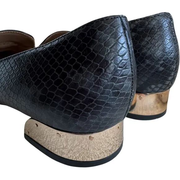 TORY BURCH Jessa Loafer Black Snake Print Horsebit Gold Heel Slip-On Shoe 9.5