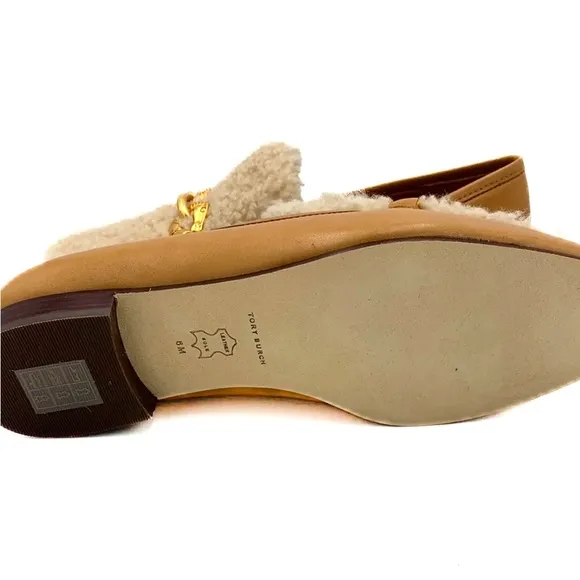 Tory Burch Jessa Shearling Tan Beige Loafer Flats