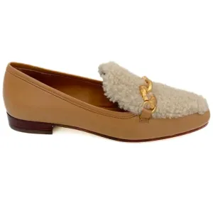 Tory Burch Jessa Shearling Tan Beige Loafer Flats