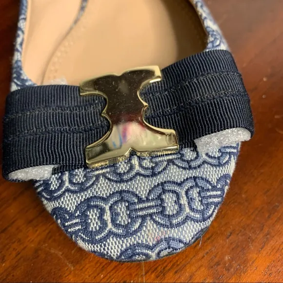 Tory Burch Link Print Textile Buckle Flats
