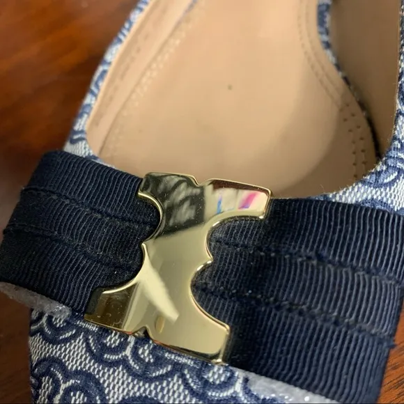 Tory Burch Link Print Textile Buckle Flats