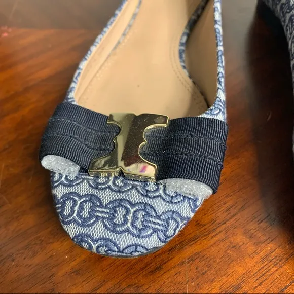 Tory Burch Link Print Textile Buckle Flats