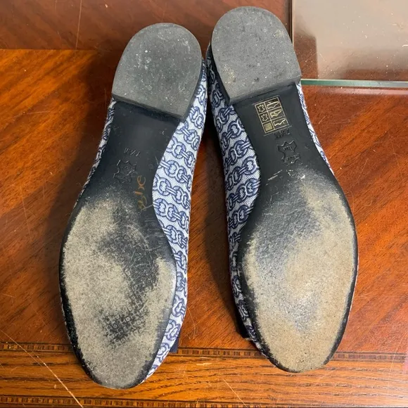 Tory Burch Link Print Textile Buckle Flats