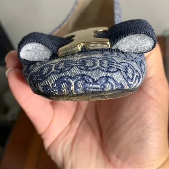 Tory Burch Link Print Textile Buckle Flats