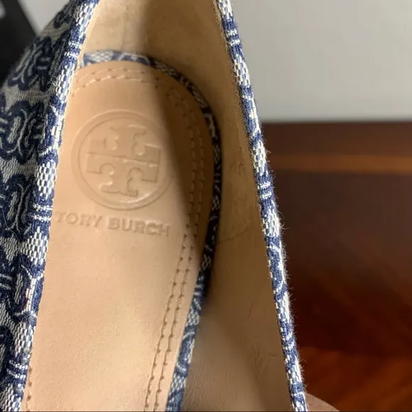 Tory Burch Link Print Textile Buckle Flats