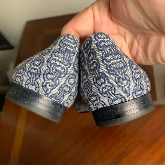 Tory Burch Link Print Textile Buckle Flats