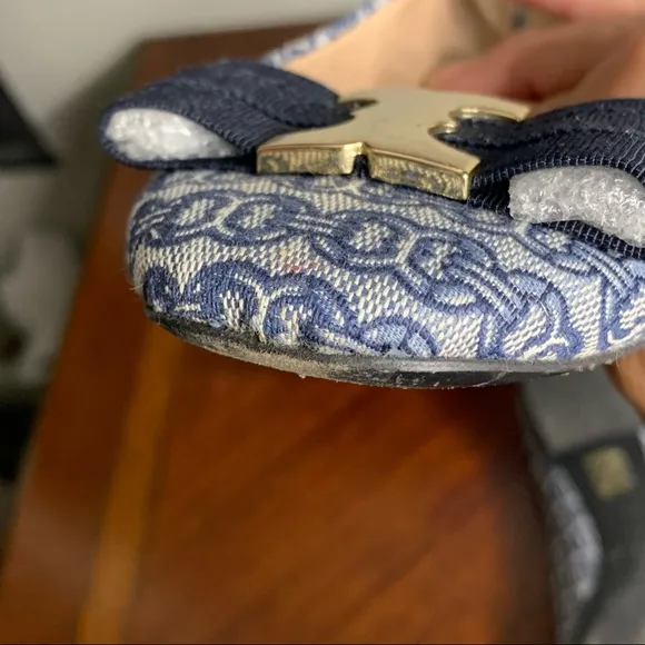 Tory Burch Link Print Textile Buckle Flats