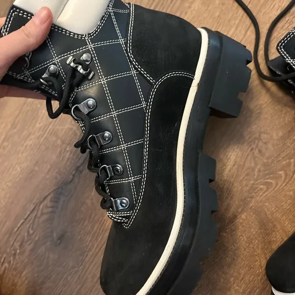 Tory Burch Miller Lug Hiking Boot with White Quilting