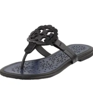 Tory Burch Miller Scallop Leather Sandals Navy Blue/Black Slide Women’s Size 10