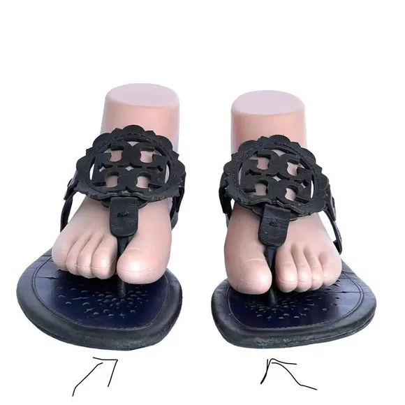 Tory Burch Miller Scallop Leather Sandals Navy Blue/Black Slide Women’s Size 10