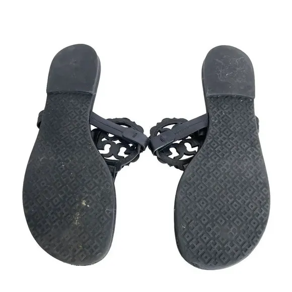 Tory Burch Miller Scallop Leather Sandals Navy Blue/Black Slide Women’s Size 10