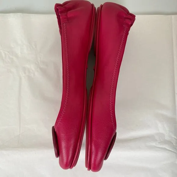Tory Burch Minnie Flats Size 10.5 Dark Azalea Hot Pink Leather Logo Designer
