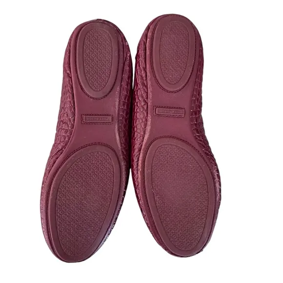 Tory Burch Minnie Travel Ballet Flats Snake Embossed Leather in Roma Red Size 8