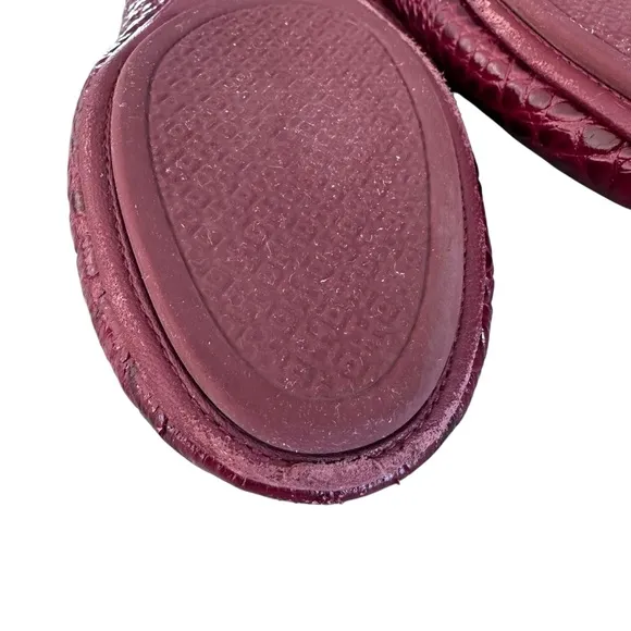 Tory Burch Minnie Travel Ballet Flats Snake Embossed Leather in Roma Red Size 8