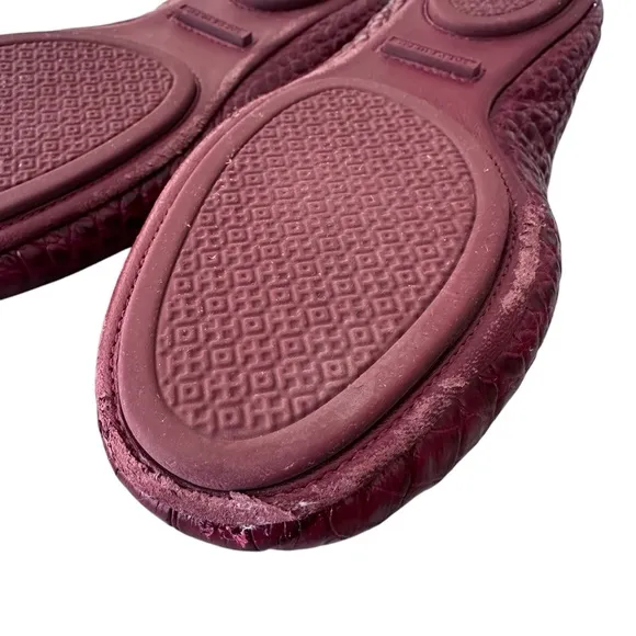 Tory Burch Minnie Travel Ballet Flats Snake Embossed Leather in Roma Red Size 8