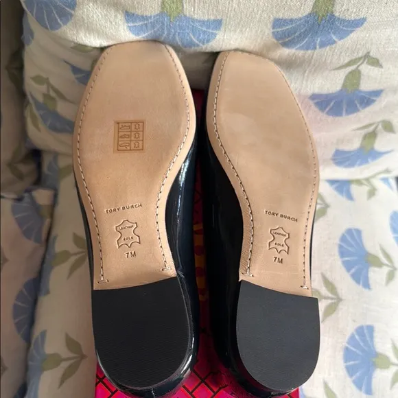 Tory Burch Navy Flats with Silver Buckle