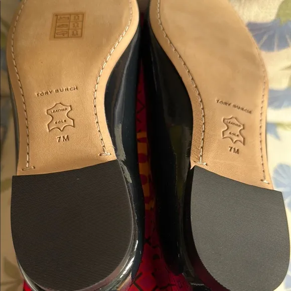 Tory Burch Navy Flats with Silver Buckle