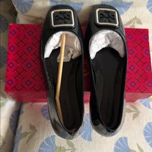 Tory Burch Navy Flats with Silver Buckle