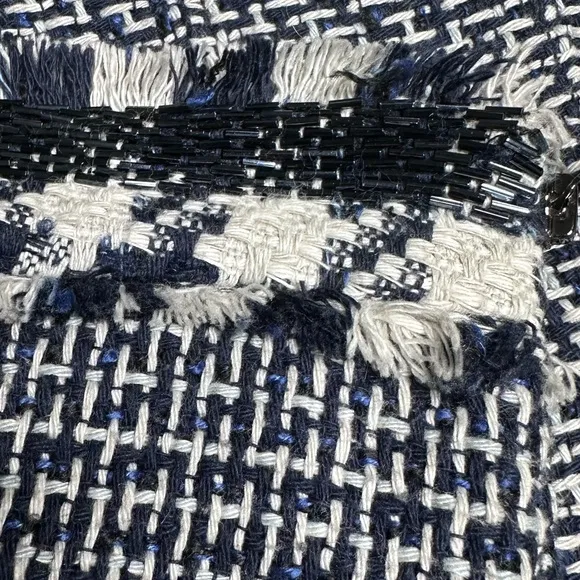 Tory Burch Navy Tweed Fringe Hem Skirt Size 4 | Wool Cotton Blend