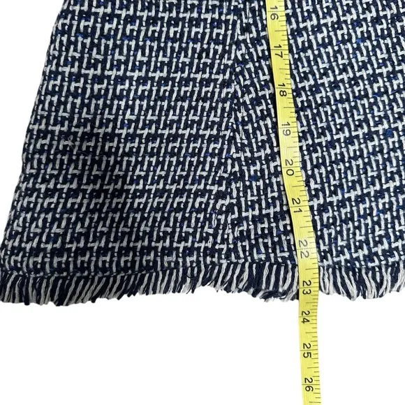 Tory Burch Navy Tweed Fringe Hem Skirt Size 4 | Wool Cotton Blend