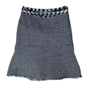 Tory Burch Navy Tweed Fringe Hem Skirt Size 4 | Wool Cotton Blend