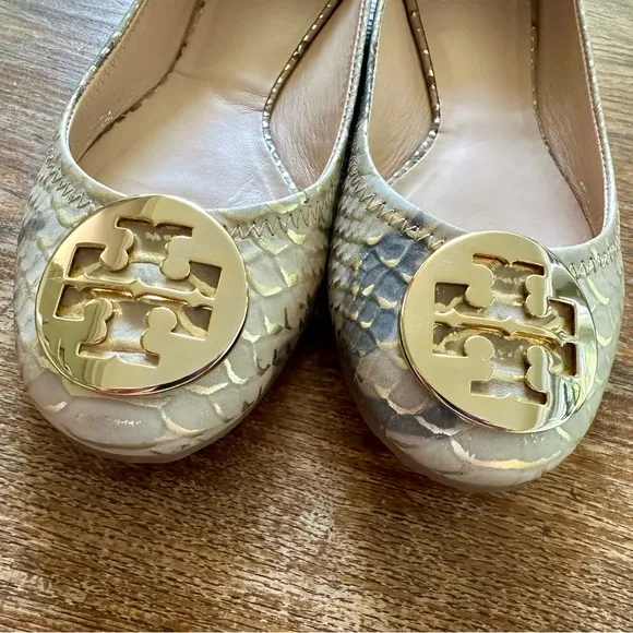 Tory Burch Reva Snake Skin Print Ballerina Flats Size 7