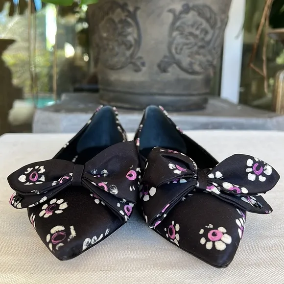 TORY BURCH Satin Bow Floral flats size 9