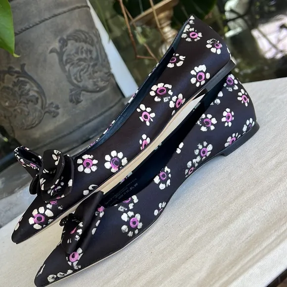 TORY BURCH Satin Bow Floral flats size 9