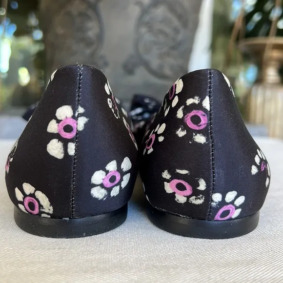 TORY BURCH Satin Bow Floral flats size 9