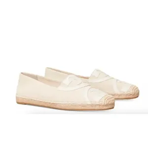 Tory Burch Size 8.5 Poppy Textile Vacation Espadrille Flats Logo Canvas Casual