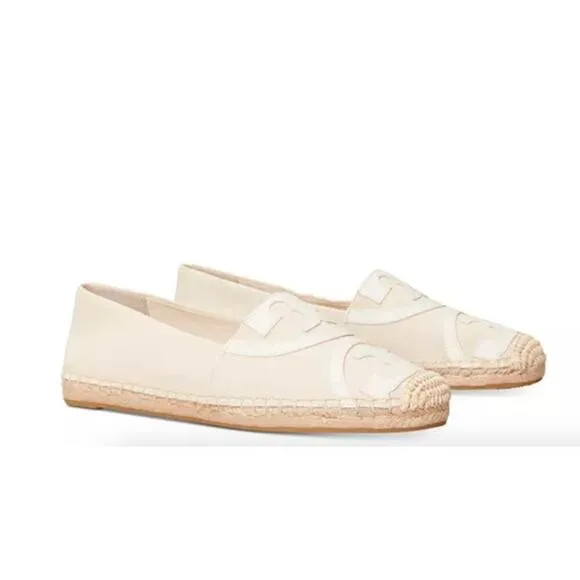Tory Burch Size 8.5 Poppy Textile Vacation Espadrille Flats Logo Canvas Casual