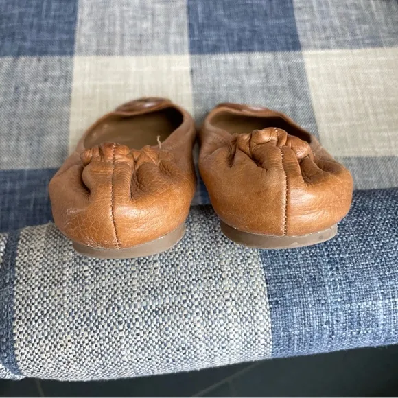 Tory Burch Tan Leather Ballet Flats with Logo