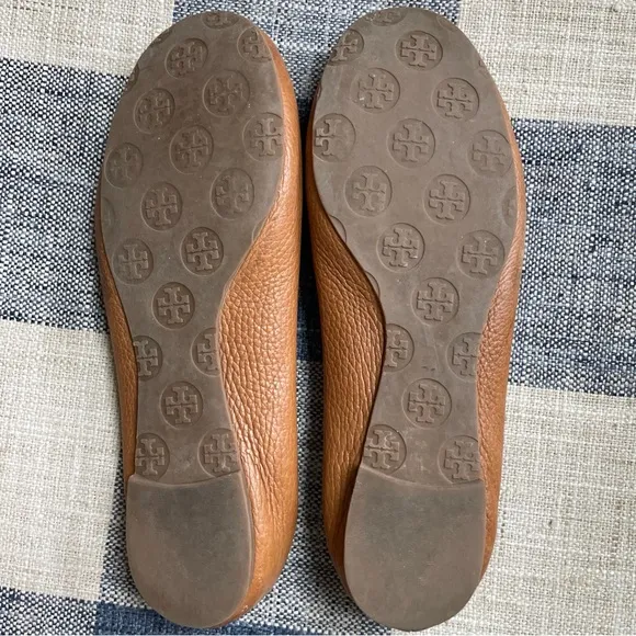 Tory Burch Tan Leather Ballet Flats with Logo