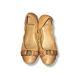 Tory Burch Tan Leather Flats with Metal Embellishment