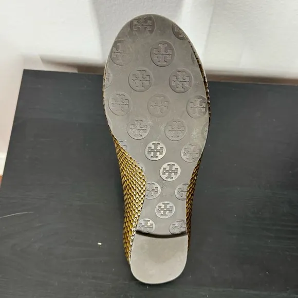 Tory Burch Women 9M Golden Brown Python Snakeskin Leather Reva Ballet Flat Shoes