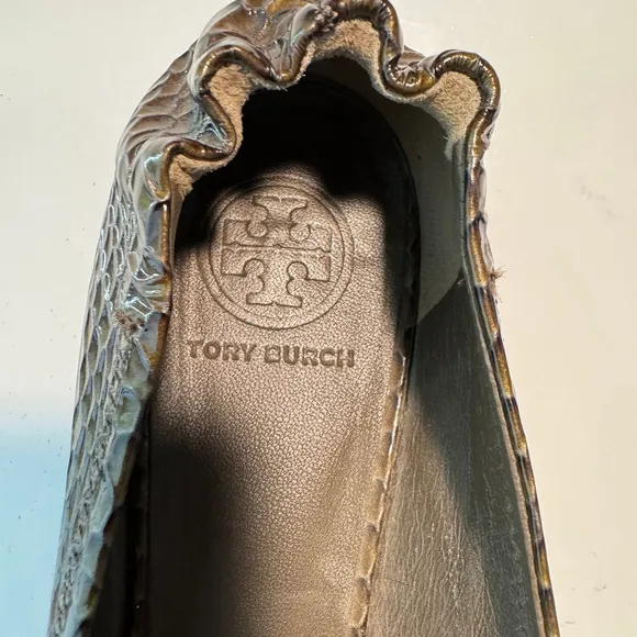 Tory Burch Women 9M Golden Brown Python Snakeskin Leather Reva Ballet Flat Shoes