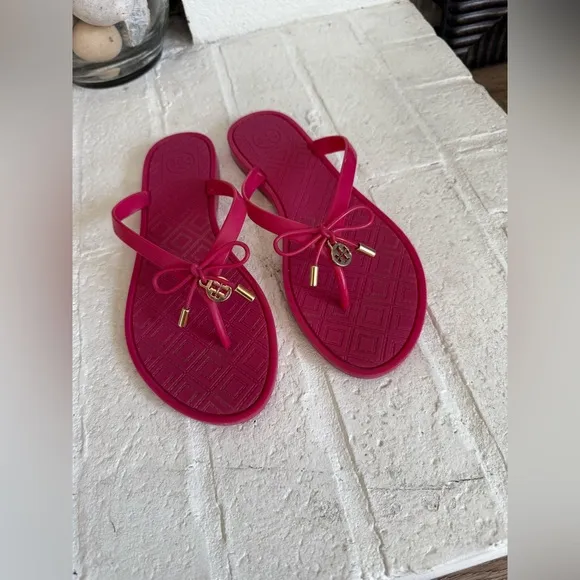 Tory Burch Women's Pink Jelly Bow Thong Slide Sandals Size 7